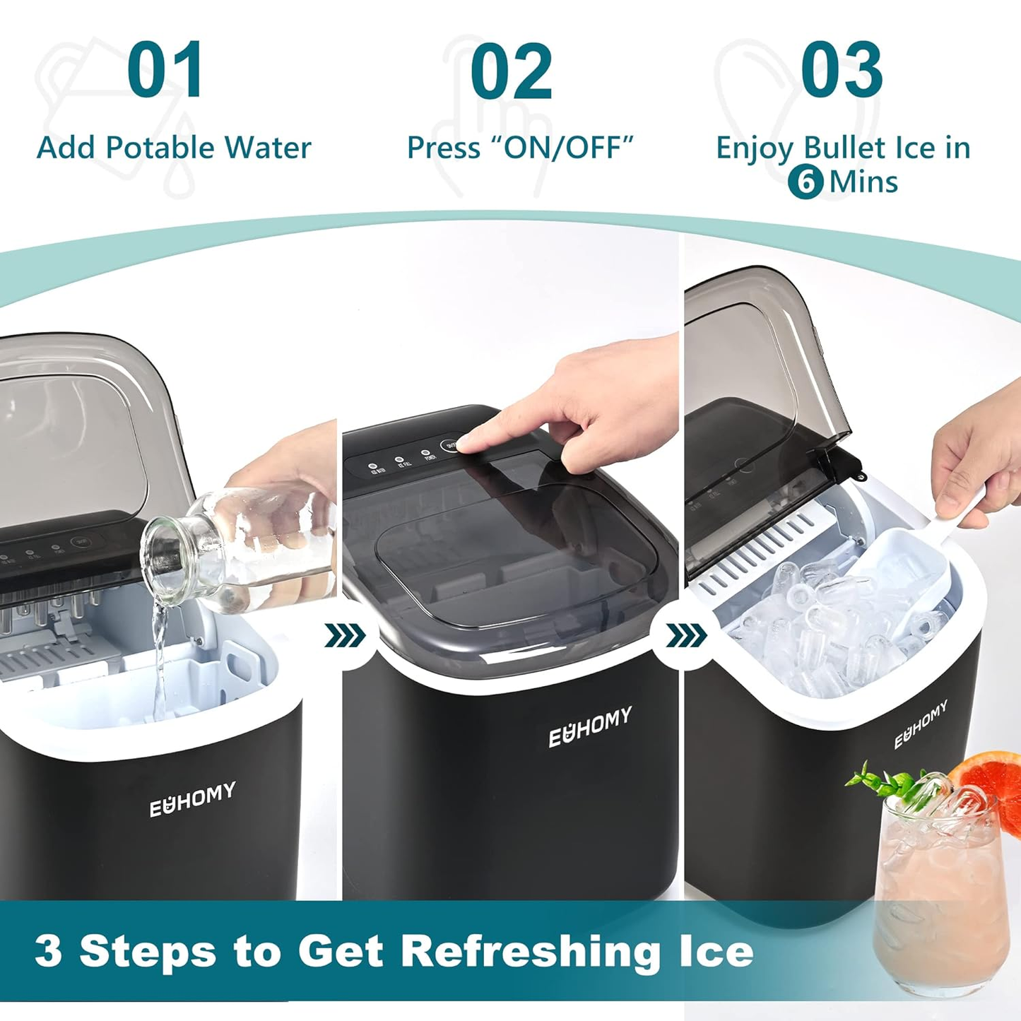 Countertop Ice Maker Machine with Handle(26lbs in 24H)